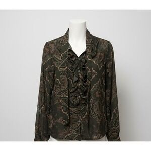 Tasha Polizzi Sheer Western Boho Buttons Turquious Blouse Long Sleeve Top Small